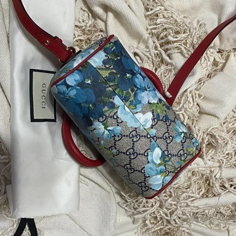 GUCCI GG Mini Blooms 2 Way Bag 546312 GG Supreme Brown/Red/Blue NEW